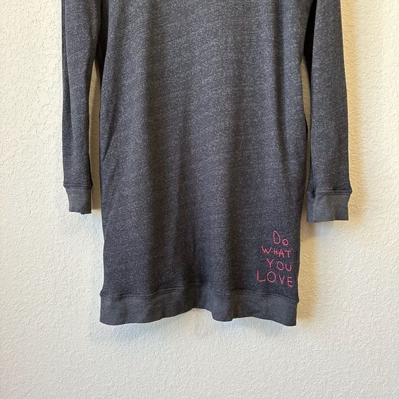 SUNDRY L/S Embroidered Turtleneck Sweatshirt Dress in Charcoal Grey - Picture 3 of 9